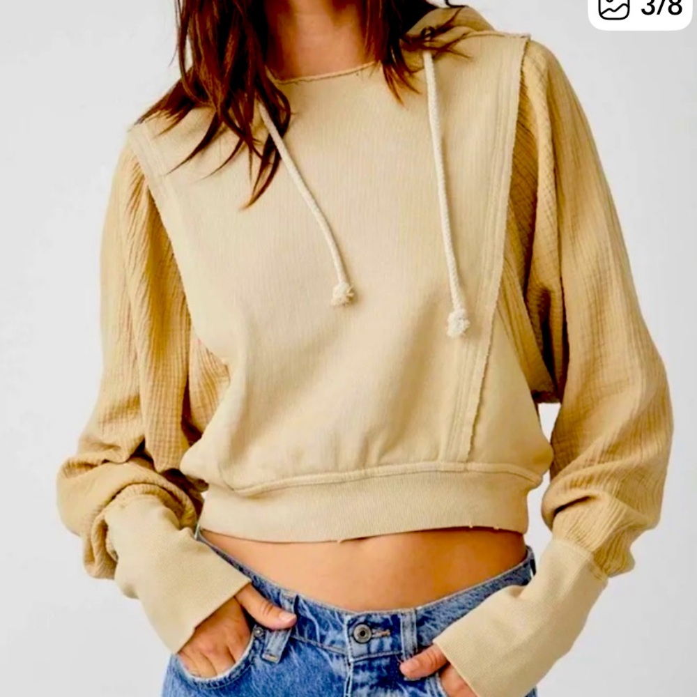 Free People Tan Hoodie Sweatshirt